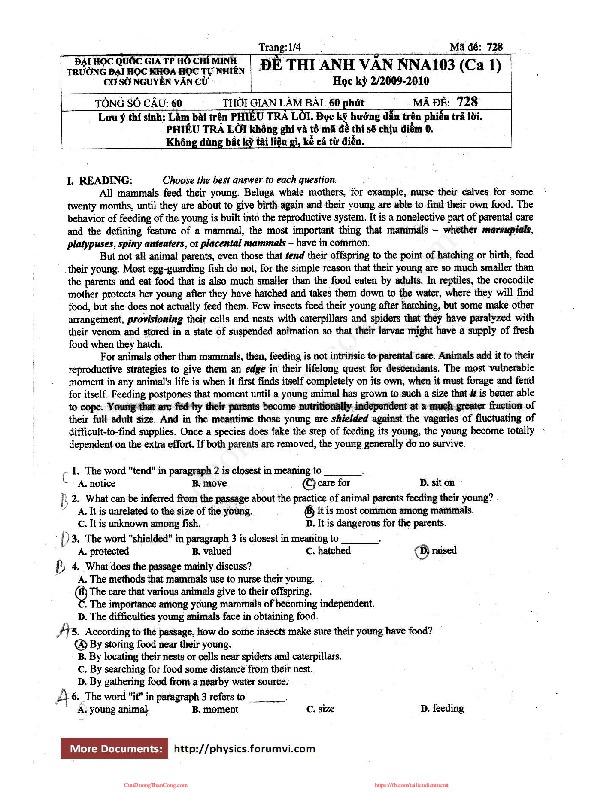 thi cuoi hoc ki - anh van 3 (khoa 2008).pdf-Thư viện tài liệu, giáo trình, bài giảng, bài tập lớn, đề thi online  môn học Anh Văn 3  ĐH Khoa Học Tự Nhiên HCM