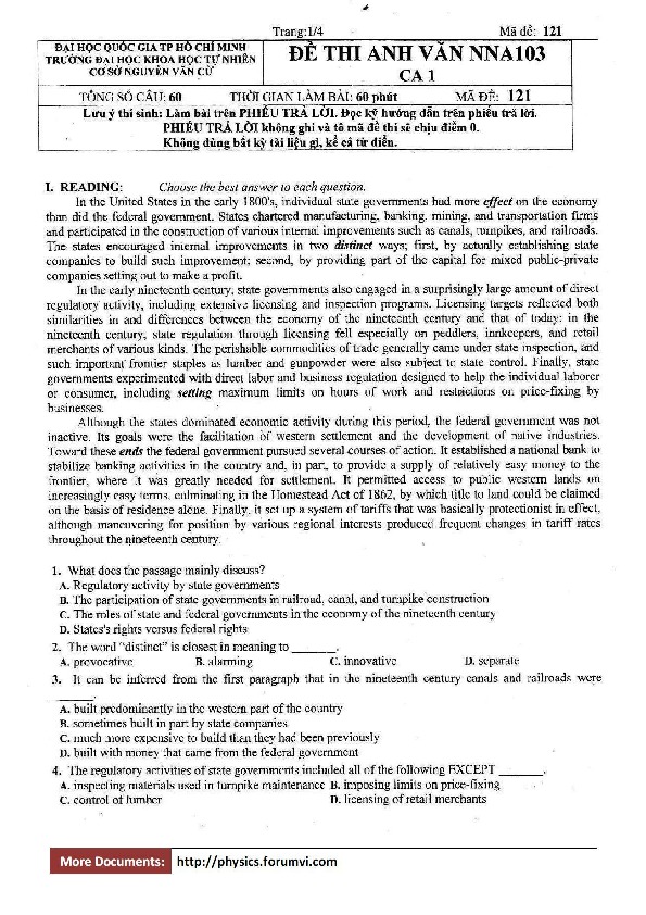 thi cuoi hoc ki - anh van 3 (khoa 2009).pdf-Thư viện tài liệu, giáo trình, bài giảng, bài tập lớn, đề thi online  môn học Anh Văn 3  ĐH Khoa Học Tự Nhiên HCM