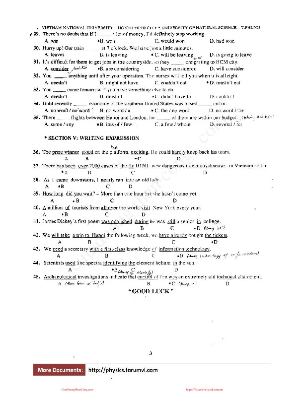 thi giua hoc ki - anh van 2 (khoa 2009).pdf-Thư viện tài liệu, giáo trình, bài giảng, bài tập lớn, đề thi online  môn học Anh Văn 3  ĐH Khoa Học Tự Nhiên HCM-2