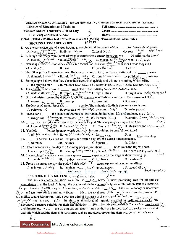 thi giua hoc ki - anh van 3 (khoa 2009).pdf-Thư viện tài liệu, giáo trình, bài giảng, bài tập lớn, đề thi online  môn học Anh Văn 3  ĐH Khoa Học Tự Nhiên HCM
