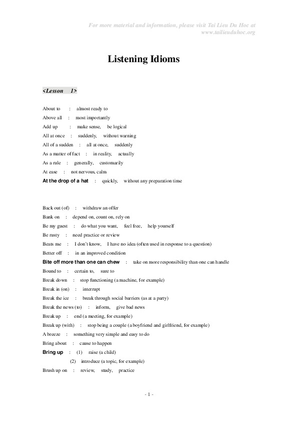 listening idiom.pdf-Thư viện tài liệu, giáo trình, bài giảng, bài tập lớn, đề thi online  môn học Anh Văn Tham Khảo  ĐH Khoa Học Tự Nhiên HCM