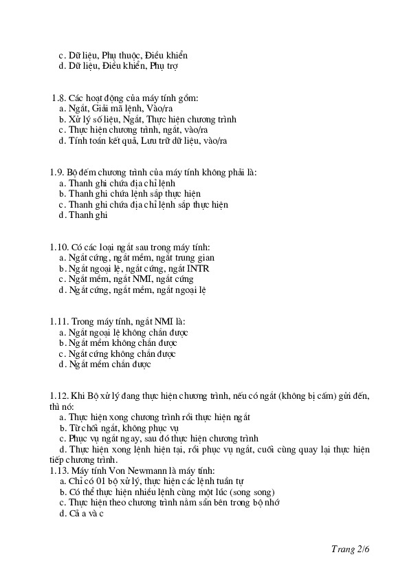 de 3 (ko dap an).pdf-Thư viện tài liệu, giáo trình, bài giảng, bài tập lớn, đề thi online  môn học Kiến Trúc Máy Tinh Và Hợp Ngữ  ĐH Khoa Học Tự Nhiên HCM-1