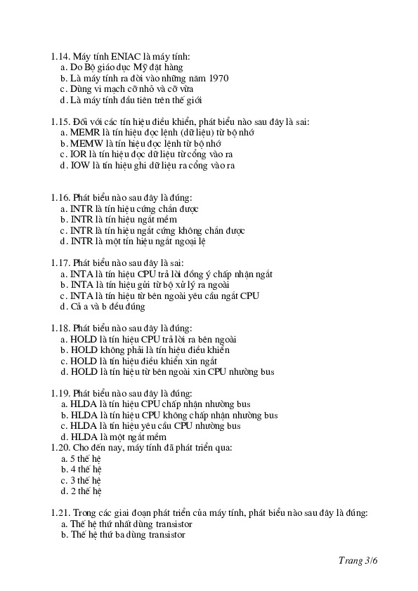 de 3 (ko dap an).pdf-Thư viện tài liệu, giáo trình, bài giảng, bài tập lớn, đề thi online  môn học Kiến Trúc Máy Tinh Và Hợp Ngữ  ĐH Khoa Học Tự Nhiên HCM-2