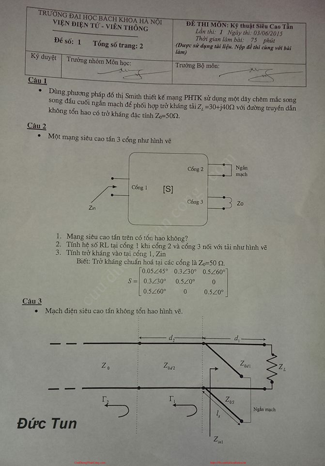 [PDF]Kỹ Thuật Siêu Cao Tần - Đh Bách Khoa Hn - Đề Thi Sct.Pdf